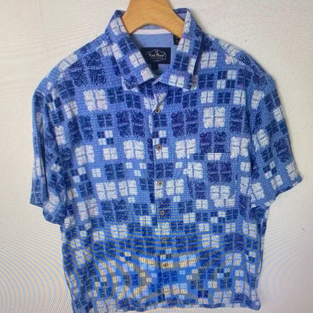 Nat Nast Men's Blue and White Checkered Shirt